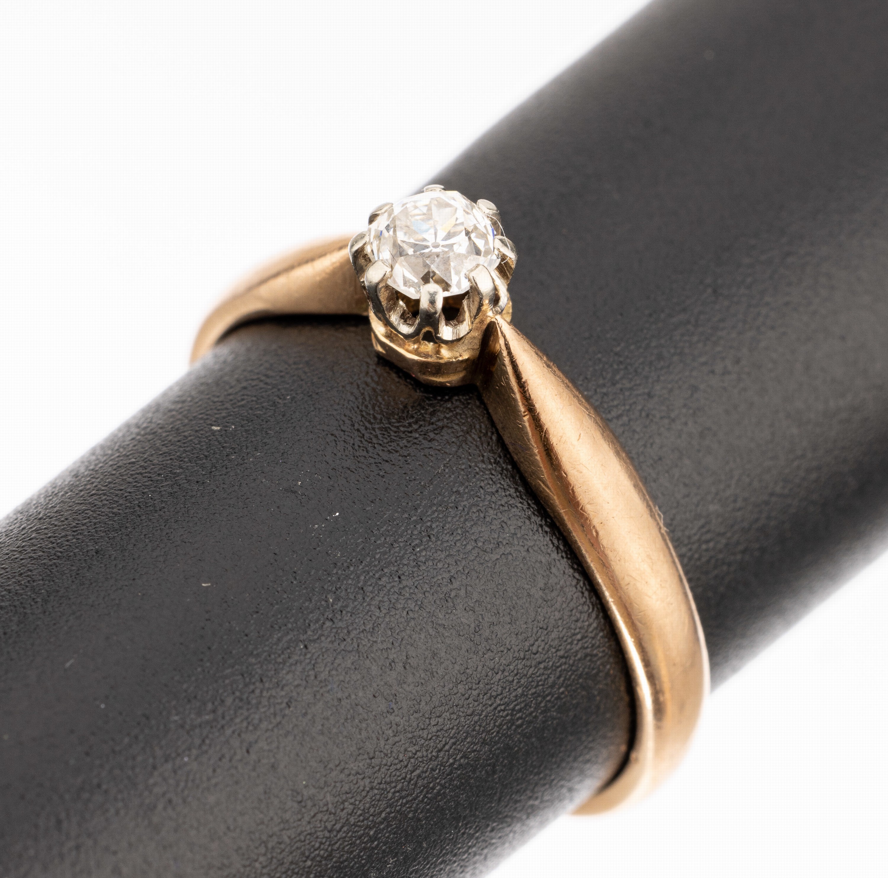 14 kt Gold Diamant-Ring, GG 585/000, einzelner Altschliffdiamant ca. 0.24 ct feines Weiß/si, RW 57, ca. 2.5 g