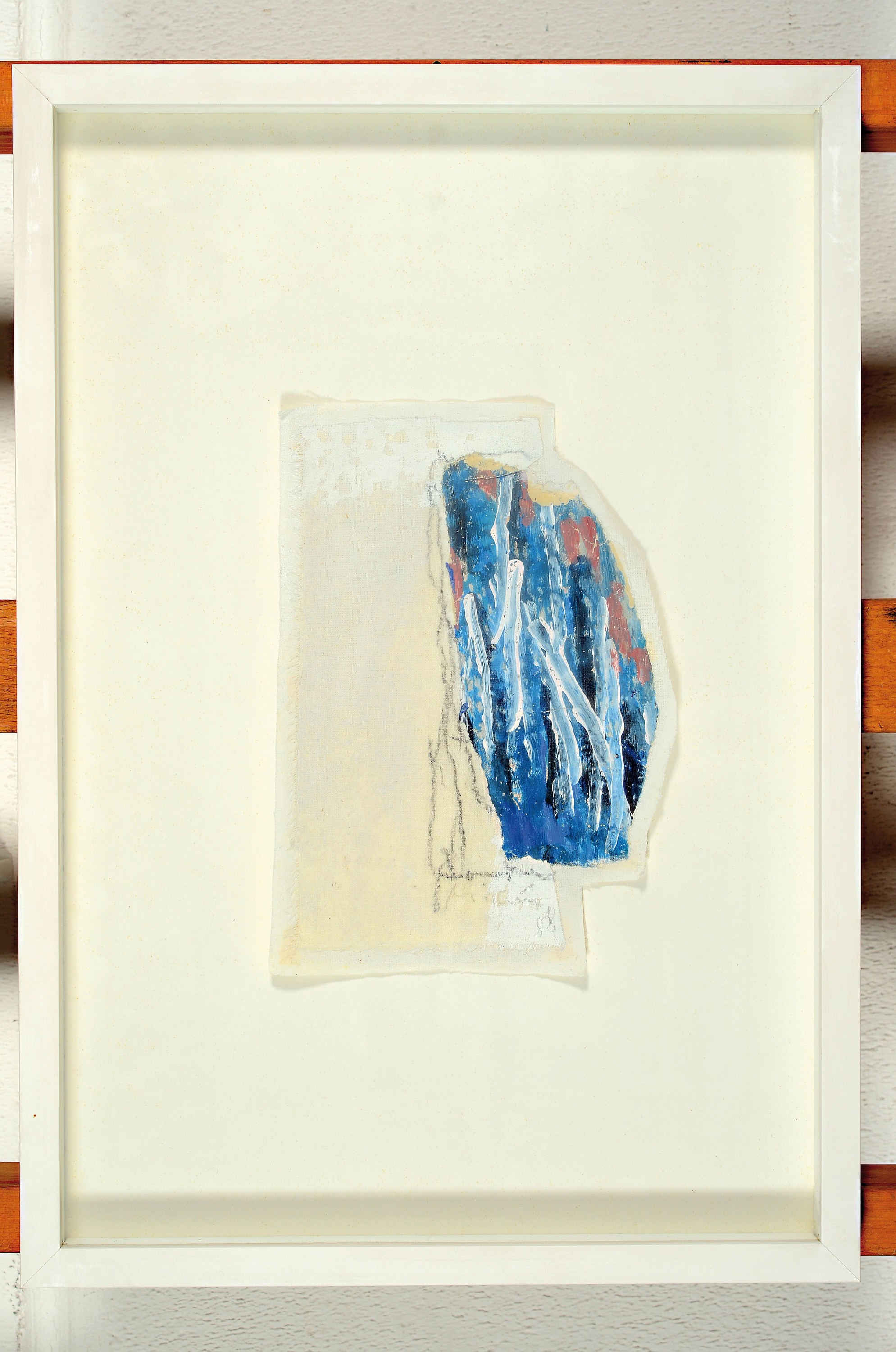 Detail k: Eduard Micus, 1925 Höxter-2000 Ibiza, Collage, ohne Titel, signiert und datiert 1988, Öl und Bleistift auf zwei Lagen Stoff, Objekt 22x15 cm, ...