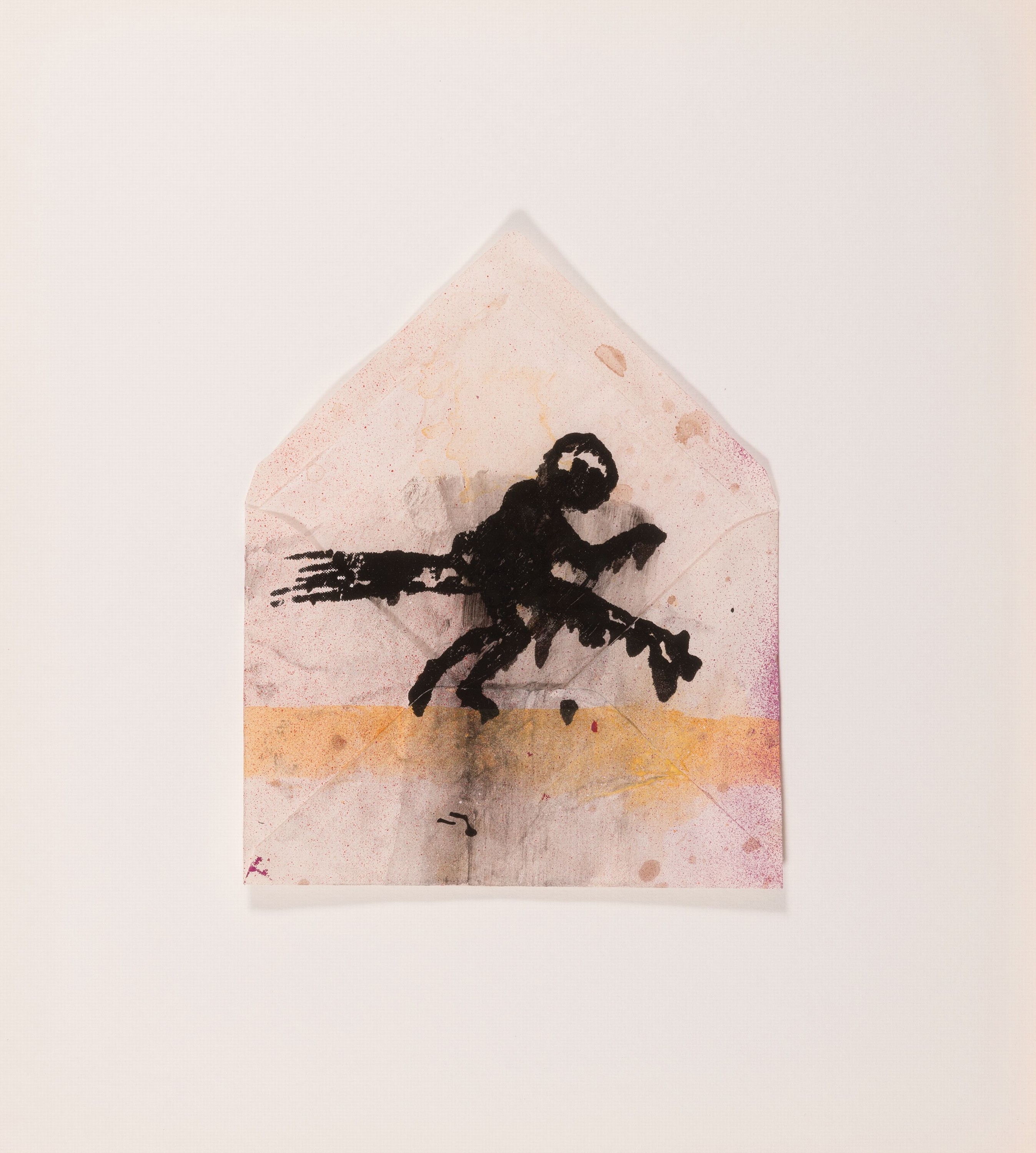 Walter Dahn, geb. 1954 St. Tönis, Collage, ohne Titel, Siebdruck/Acryl/Stempel auf Briefumschlag, Objekt 19,5x16 cm, in Objektrahmen 40x35 cm; Dahn ...