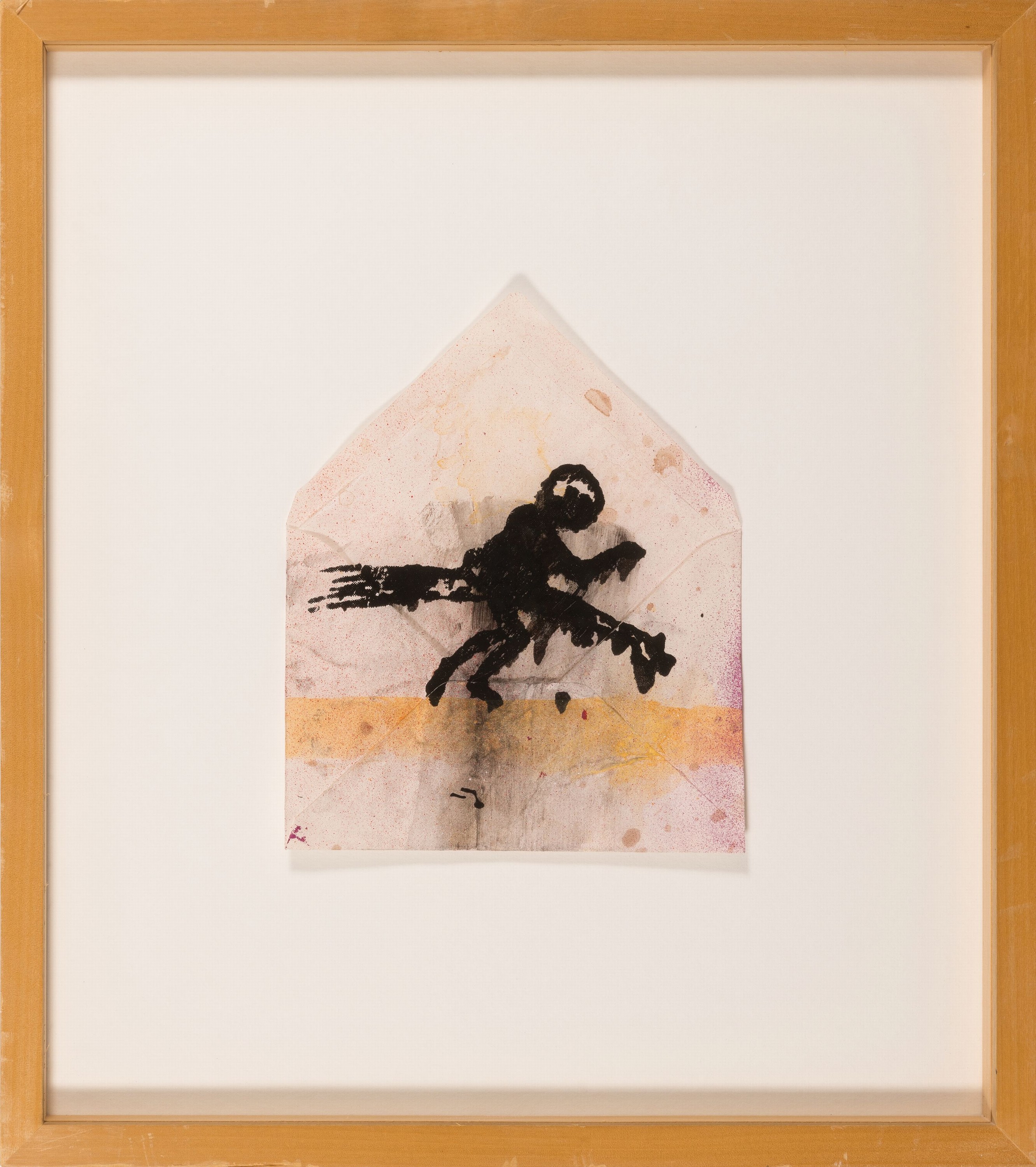 Detail k: Walter Dahn, geb. 1954 St. Tönis, Collage, ohne Titel, Siebdruck/Acryl/Stempel auf Briefumschlag, Objekt 19,5x16 cm, in Objektrahmen 40x35 cm; Dahn ...