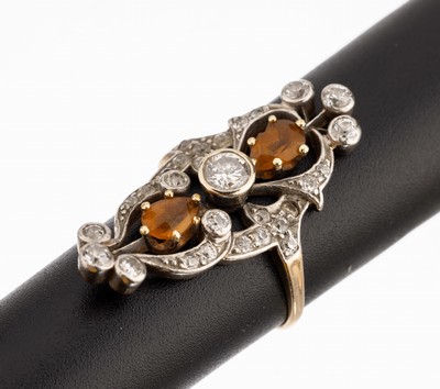 Image 18 kt gold diamond-citrine-ring , YG 750/000tested, in style of Art Nouveau, 29 ...