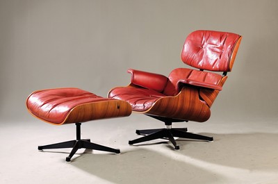 Image Lounge Chair mit Hocker, Contura in lizenza di Herman Miller (1874-1946), Design Eames, ...