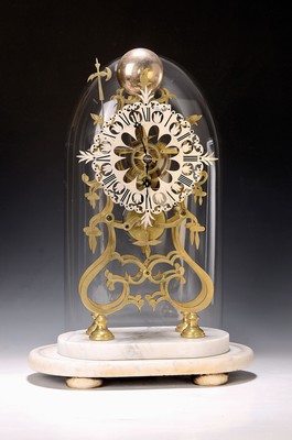 Image Skeleton clock with glass dome, probably England, around 1900, marble base, changed in ...