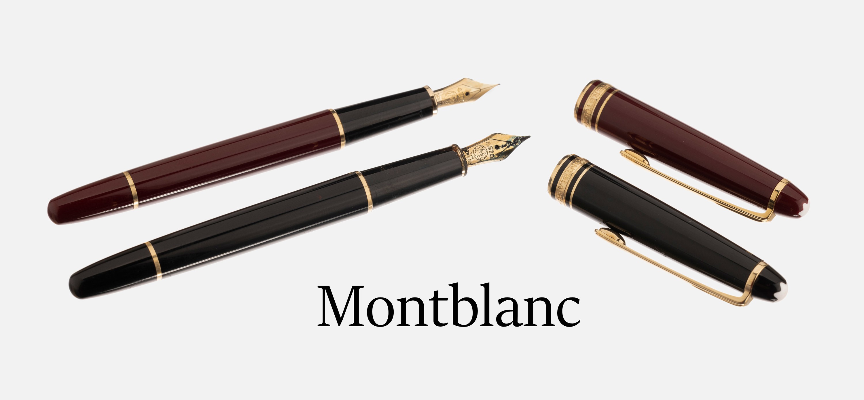 Konvolut 2 Montblanc Füllfederhalter, Meisterstück, Classique, medium, Federn 14 kt Gold, GG 585/000, 1 x schwarz, 1 x bordeaux