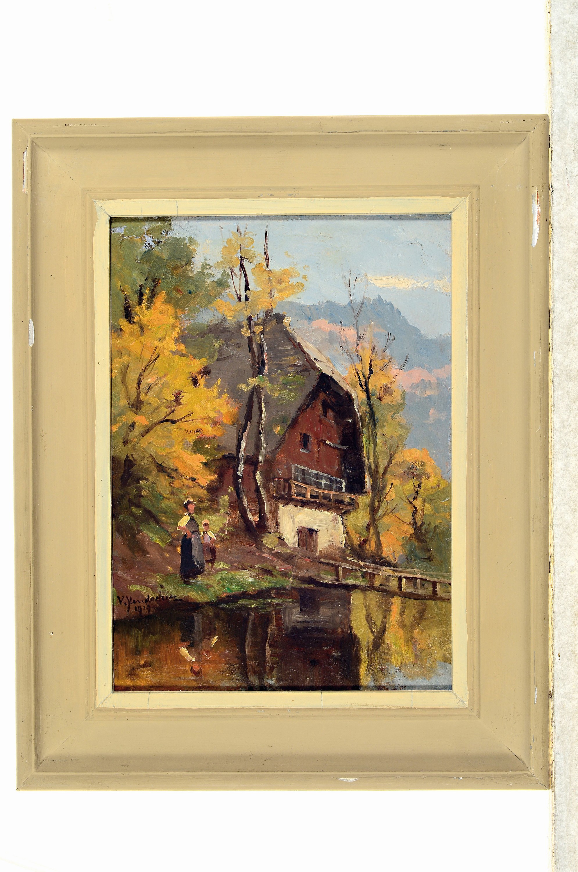 Detail k: Vitus Staudacher, 1850 Gaimersheim-1925 Baden-Baden, Schwarzwaldhaus am Bach, Öl/Malkarton, links unten sign., ca. 28x20cm, R. ca. 37x29cm