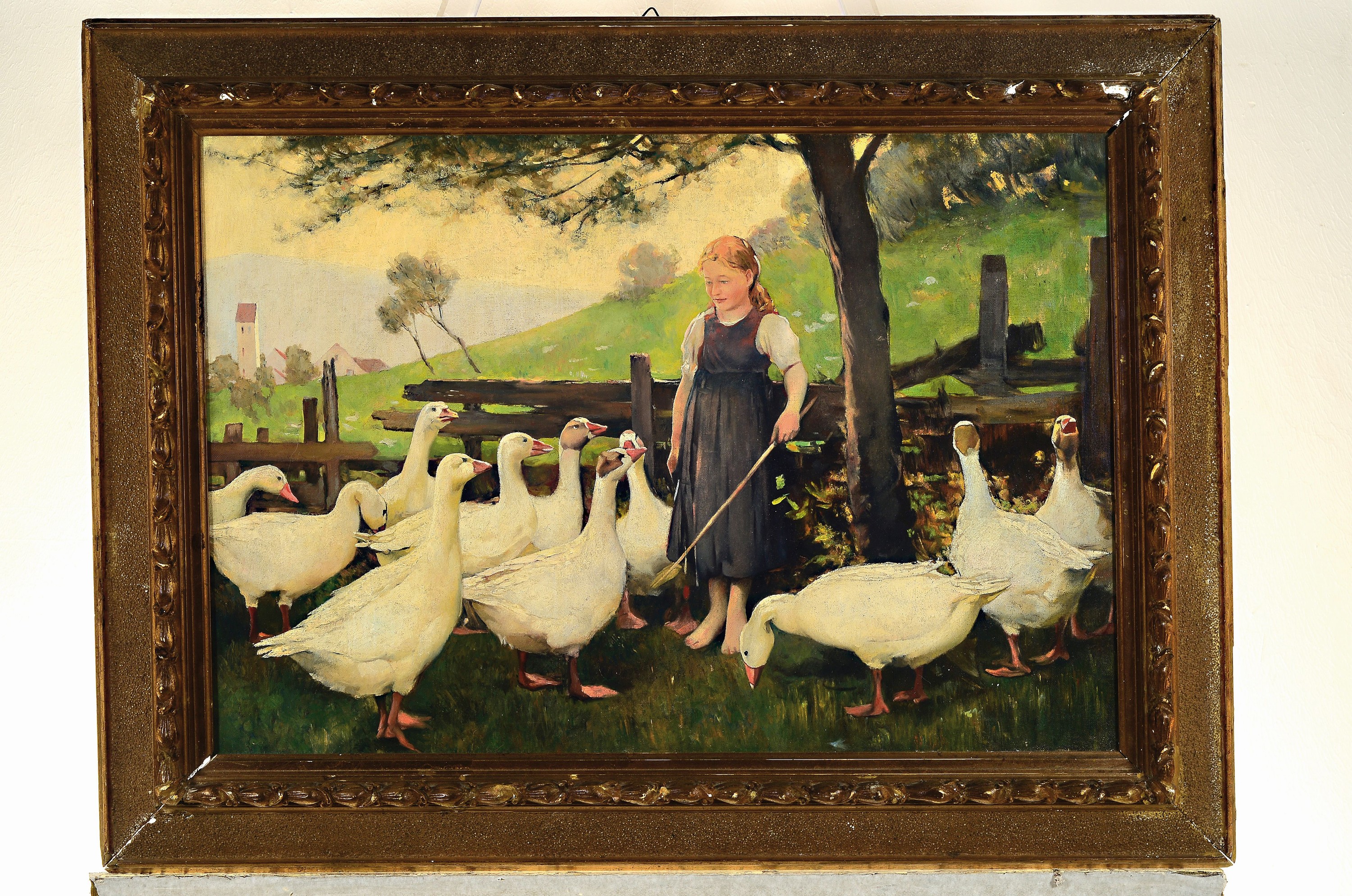 Detail k: Zuschreibung: Franz Grässel, 1861 Obersasbach/Baden-1948 Emmering, Gänseliesel, Öl/Lwd, unsigniert, ca. 43x632cm, R. ca. 59x78cm, abgeb. im ...