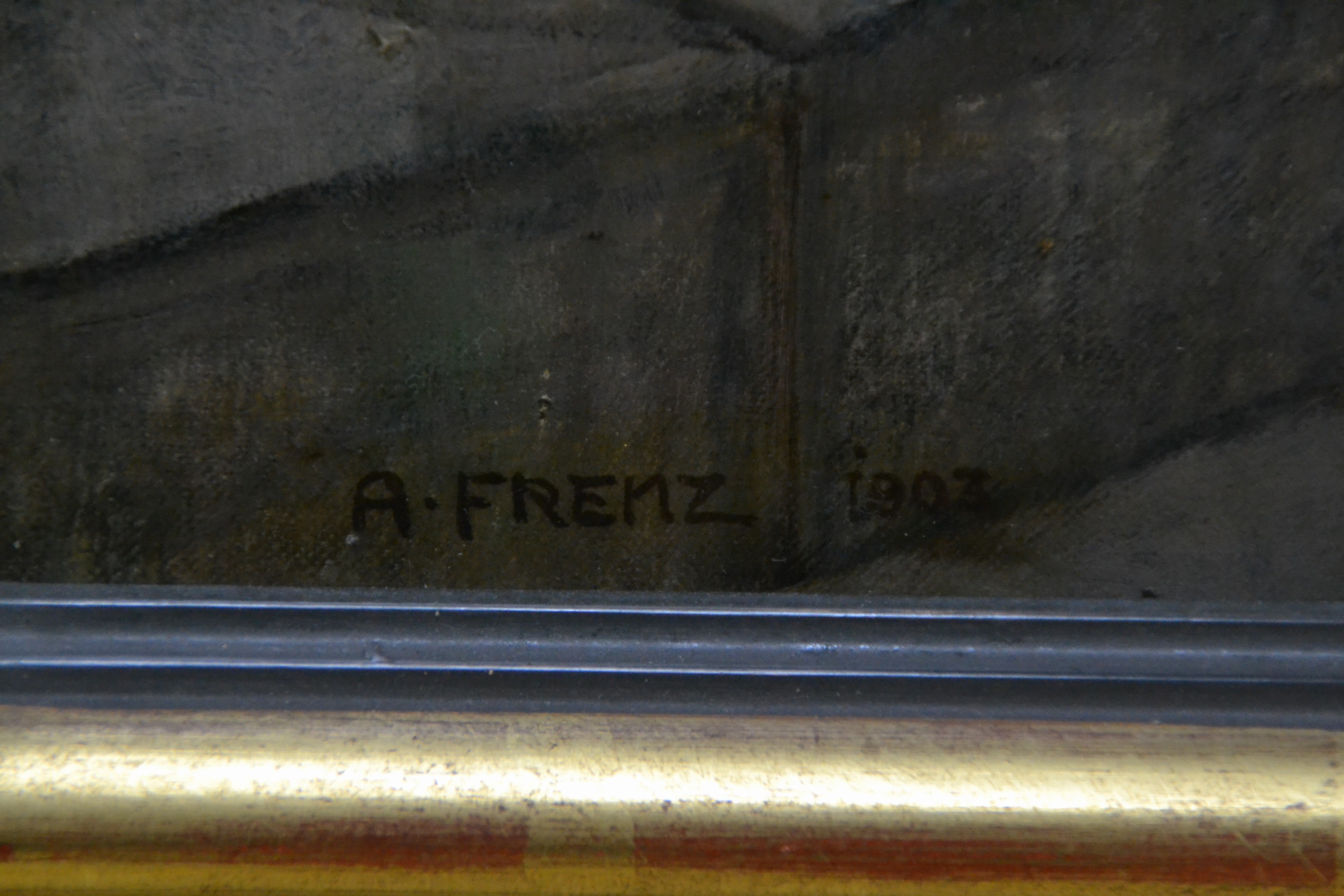 Detail b: Alexander Frenz, 1861 Rheydt-1941 Düsseldorf, römische Rosenverkäuferin, Öl/Lwd, doubl., rest., links unten signiert und dat. 1903, Keilrahmen ...