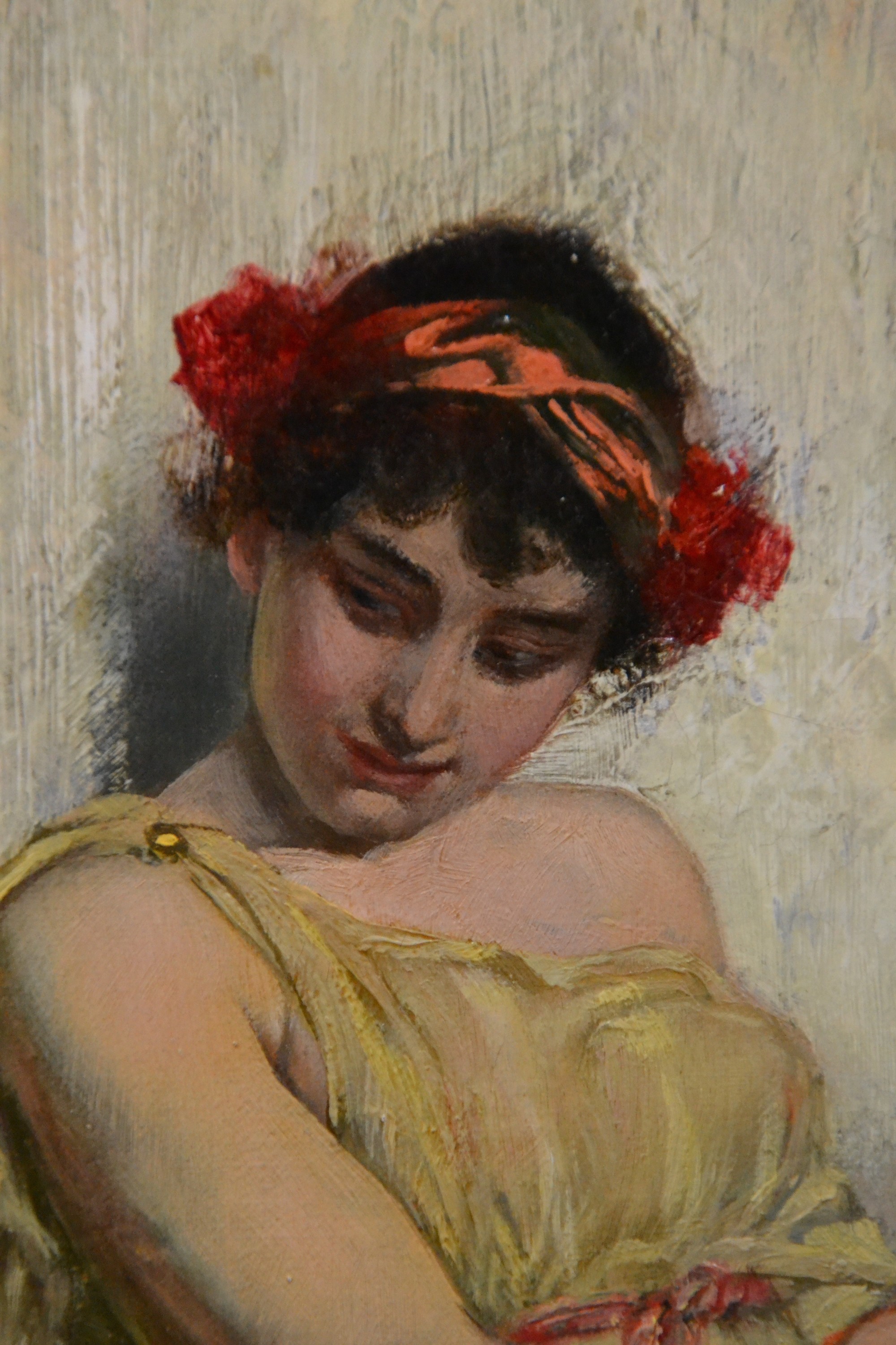 Detail d: Alexander Frenz, 1861 Rheydt-1941 Düsseldorf, römische Rosenverkäuferin, Öl/Lwd, doubl., rest., links unten signiert und dat. 1903, Keilrahmen ...
