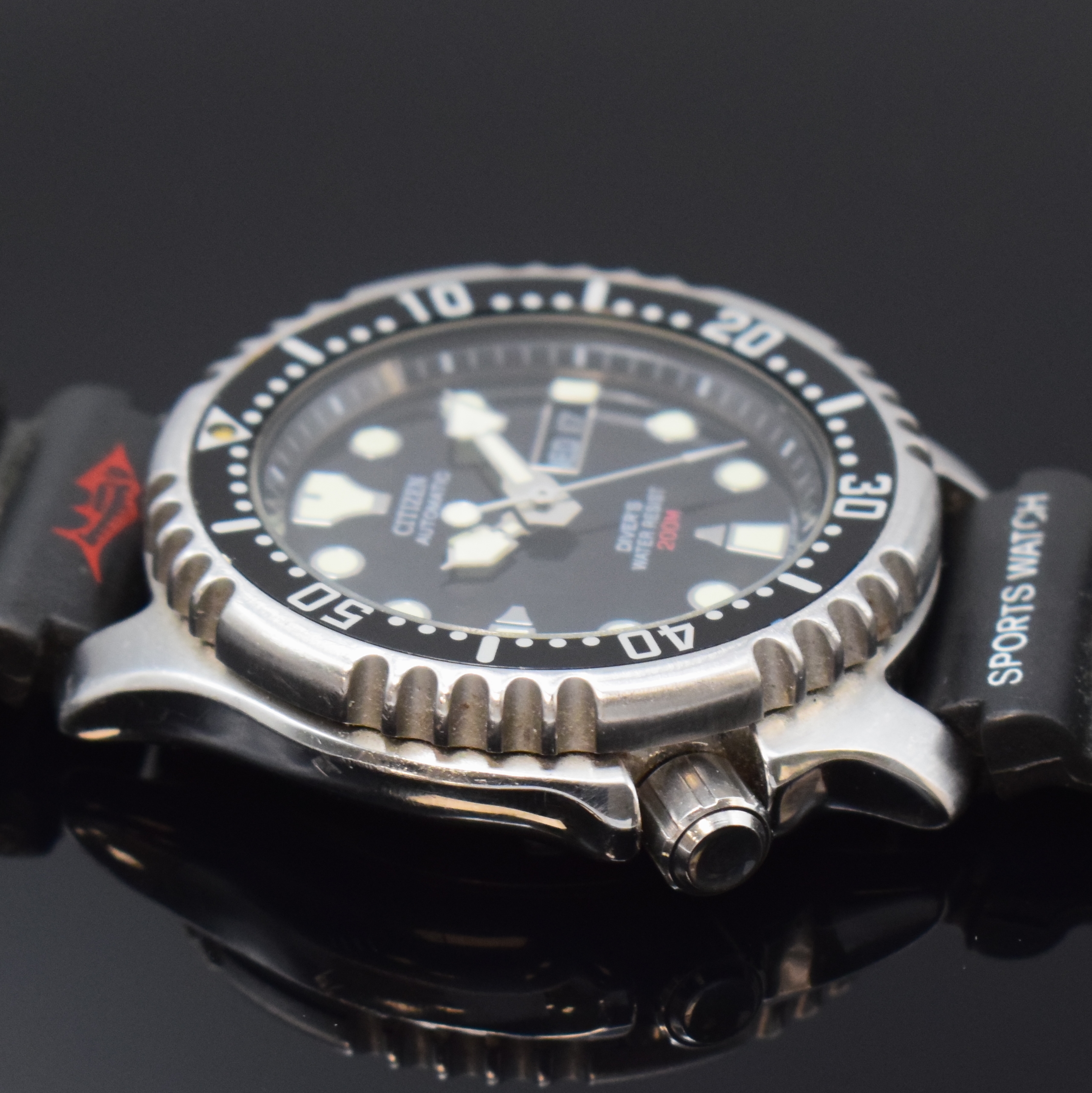 Detail b: CITIZEN Divers Promaster Herrenarmbanduhr in Stahl, Japan um 1980, Automatik, Boden u. Krone verschr., Lünette m. 60er Teilung eins. rast. drehb., ...