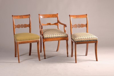 Image 4 chairs and two armchairs, North German, mahogany veneer, partly solid, upholstery still ...