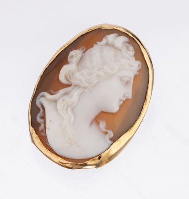 Image Brooch/pendant with shell cameo , Italy approx. 1830/40, YG 750/000, Fortuna, fine cut, ...