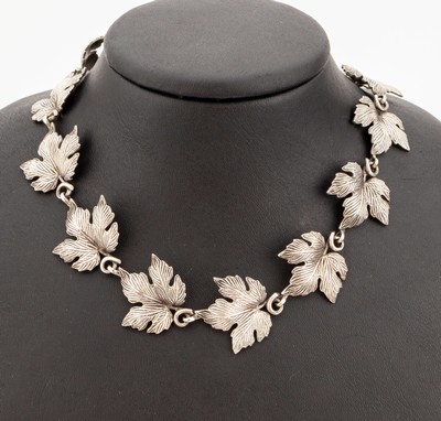 Image Silver-necklace "leaves" , 800 silver, 13 leaves, naturalistic engraved, l. ...