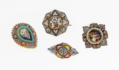 Image Konvolut 4 Millefiori-Broschen, Italien um 1870-1900, Metall verg., feines ...