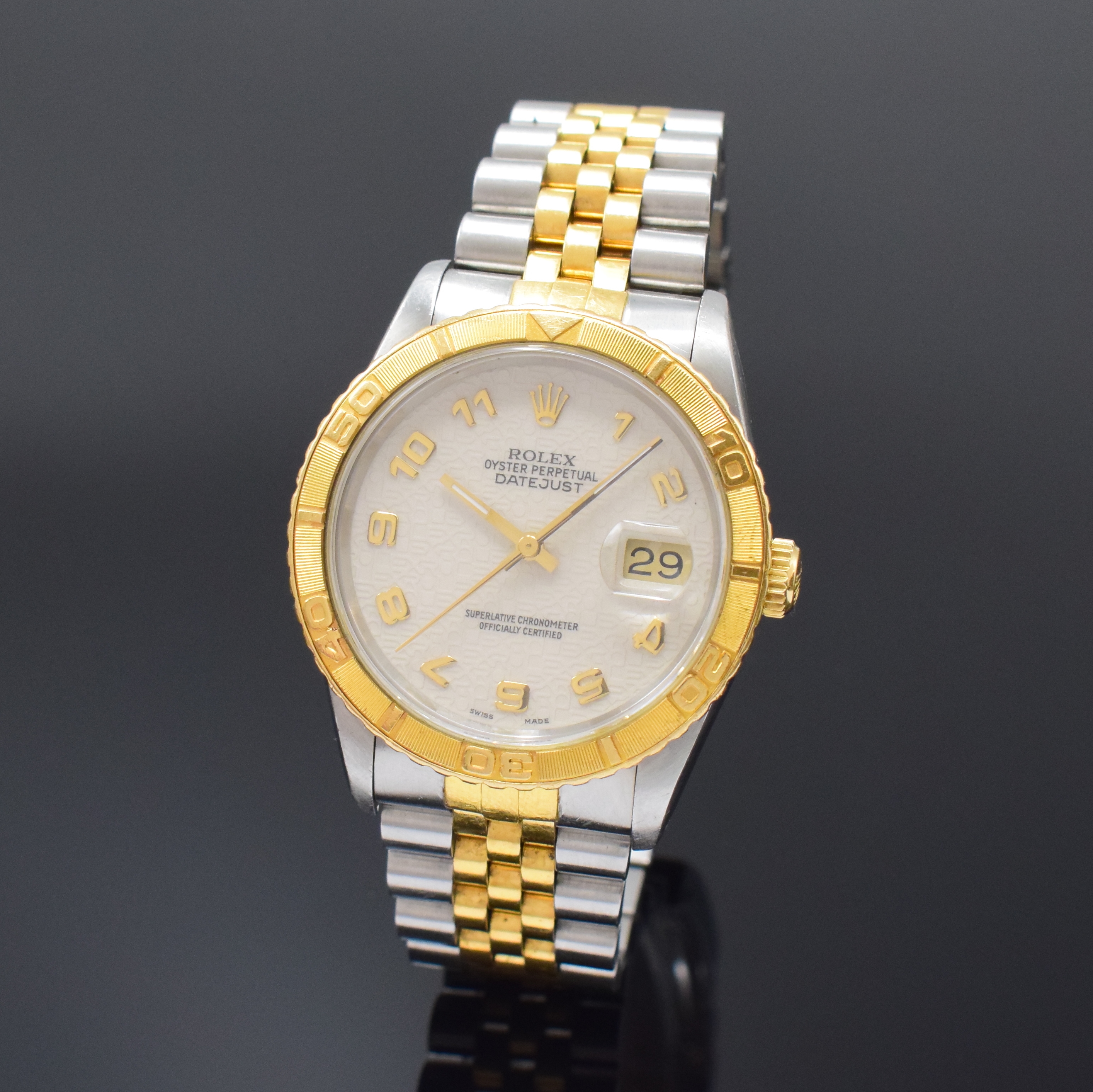 ROLEX Oyster Perpetual Datejust Turn-O-Graph Herrenarmbanduhr in Stahl/Gold Referenz 16263, Schweiz um 1989, Automatik, Chronometer der Superlative ...