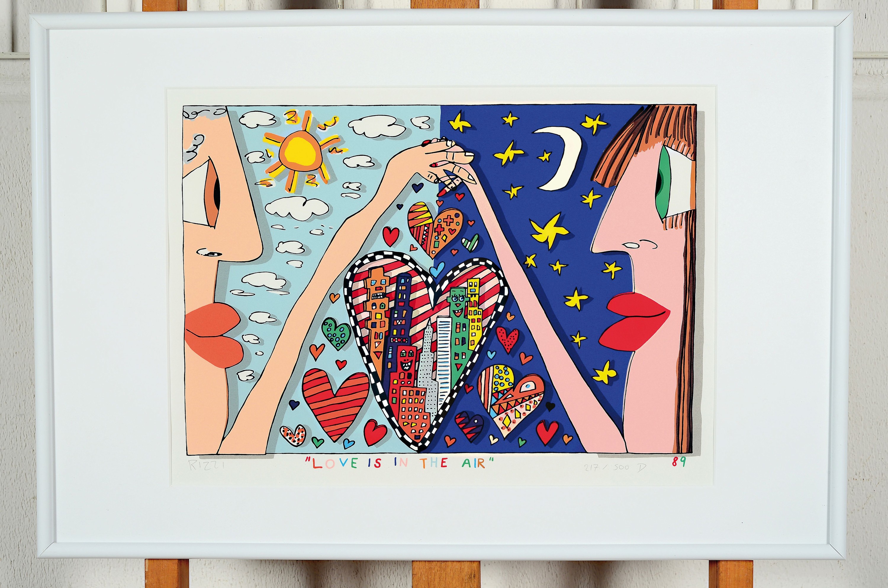 Detail k: James Rizzi,1950-2011 New York, Love is in the air, Farbdruck, handsign., num. 217/500 D,von 1989, Blattgr. ca. 34x47 cm, Rahmen 41x61 cm