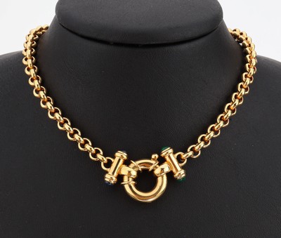 Image 14 kt Gold Saphir-Smaragd-Collier, GG 585/000, Erbskette, Zierelemente mit 2 kl. ...