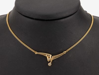 Image 14 kt Gold Brillant-Collier, GG 585/000, geschwungenes Mittelteil mit 4 Brillanten ...