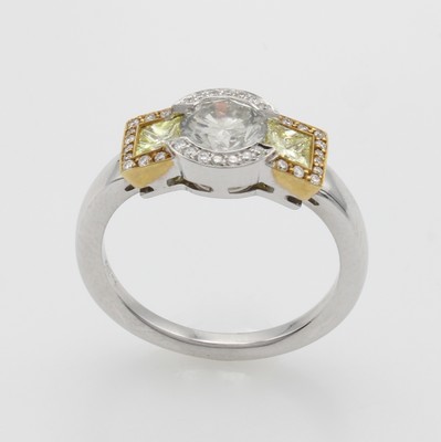 Image Ring mit Diamanten und Brillanten, WG 750/ 000, 2 Diam. zus. ca. 0.45 ct gelb/vs, ...