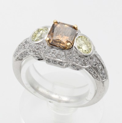 Image Ring mit Brillanten und Diamant, WG/RG 750/ 000, Diam. ca. 1.22 ct orange braun/vsi, , ...