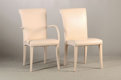 Image Armchair and chair, Poltrona Frau, Vittoria, approx. 30 years old, wood painted white, ...