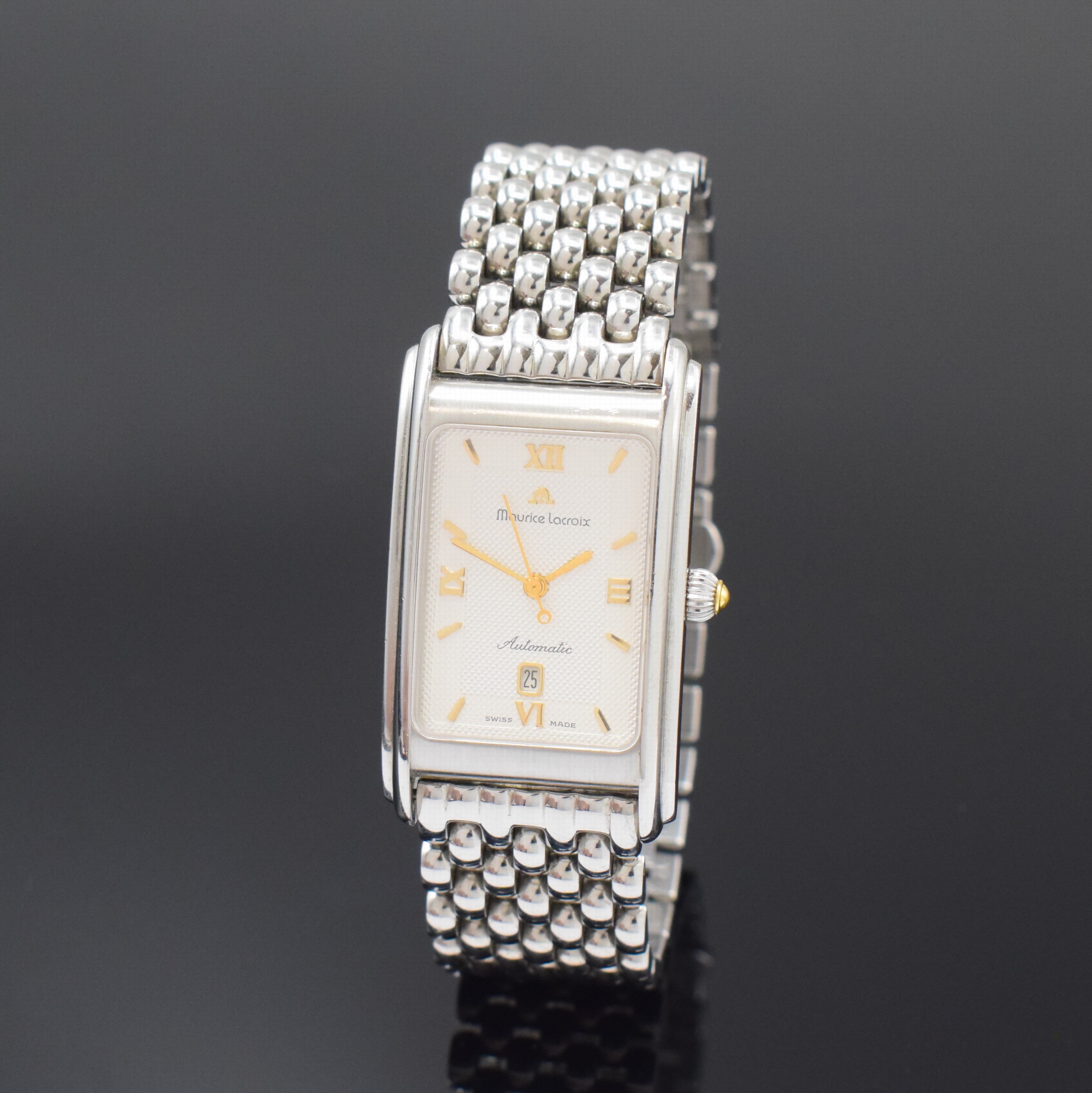 MAURICE LACROIX Armbanduhr Les Classiques in Stahl Referenz 57620, Schweiz um 2005, Automatik, beids. vergl. Geh., orig. Gliederband m. dopp. ...