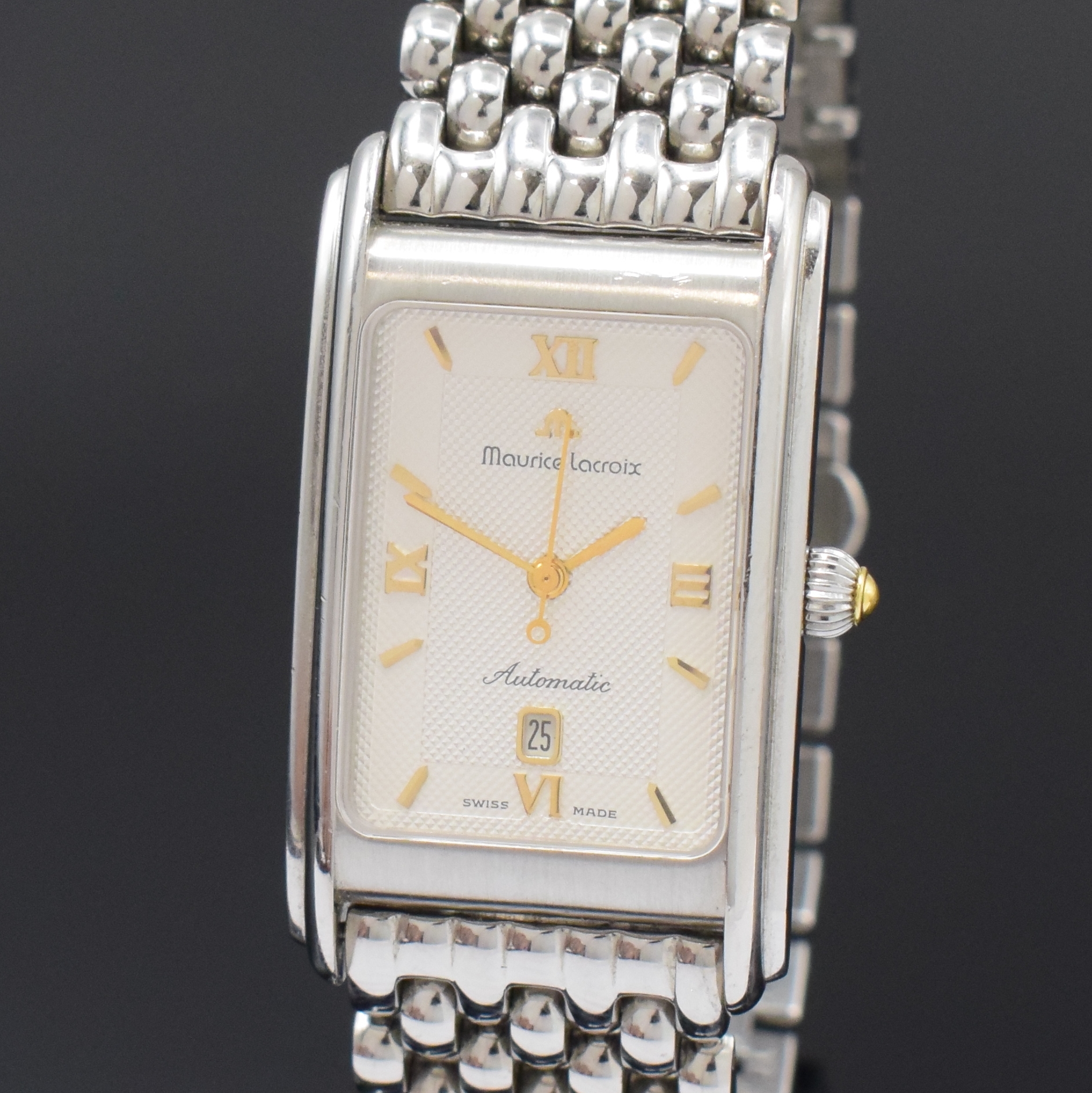 Detail a: MAURICE LACROIX Armbanduhr Les Classiques in Stahl Referenz 57620, Schweiz um 2005, Automatik, beids. vergl. Geh., orig. Gliederband m. dopp. ...