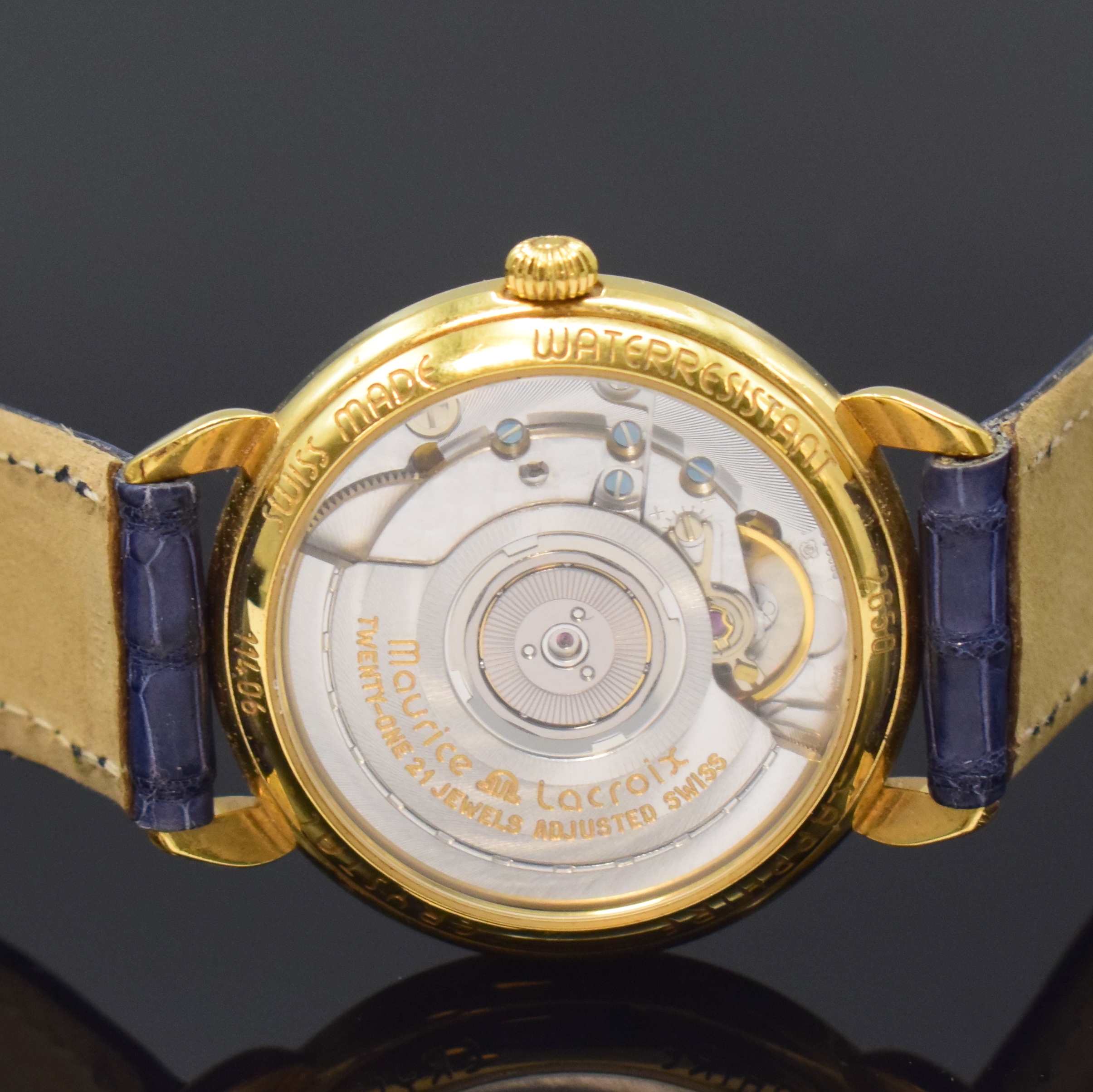 Detail d: MAURICE LACROIX Damenarmbanduhr Les Classiques Referenz 11406, Schweiz um 2000, Automatik, verg. Geh. beids. vergl., orig. Lederband m. Dornschl., ...