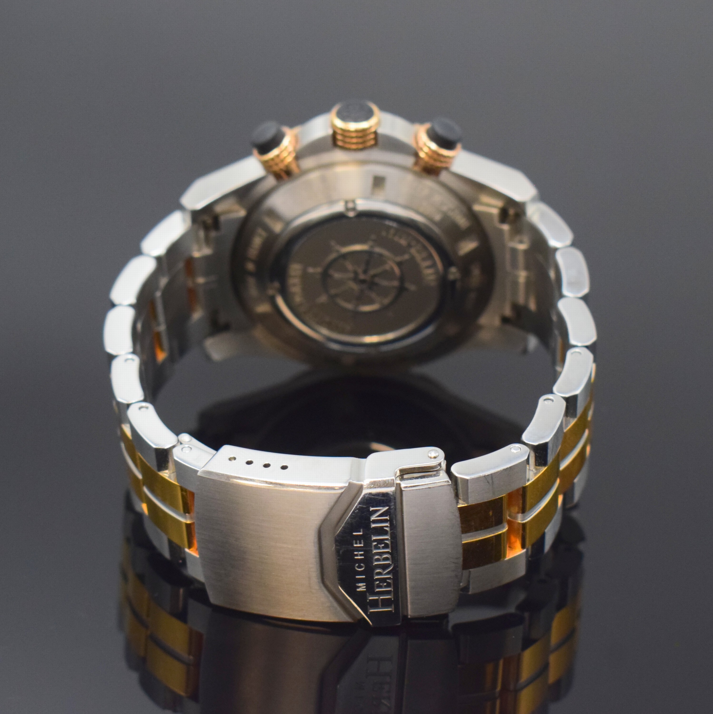 Detail b: MICHEL HERBELIN Herrenchronograph Newport Trophy Referenz 36690, Frankreich/Schweiz um 2015, quarz, z. T. verg. Edelstahlgeh. inkl. orig. Gliederband ...