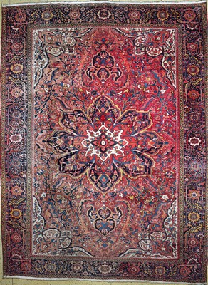 Image Heriz old, Persia, mid-20th century, wool on cotton, approx. 402 x 305 cm, faded colors, ...