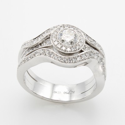 Image Ring mit Brillanten, WG 750/000, dreiteilige Ringschiene, Mittelstein ca. 0.51 ct und 98 ...