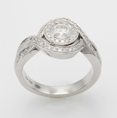 Image Ring mit Brillanten, WG 750/000, geschw. Ringschiene, Mittelstein ca. 0.50 ct und 73 ...