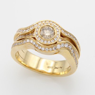 Image Ring mit Brillanten, RG 750/000, dreiteilige Ringschiene, Mittelstein ca. 0.40 ct ...