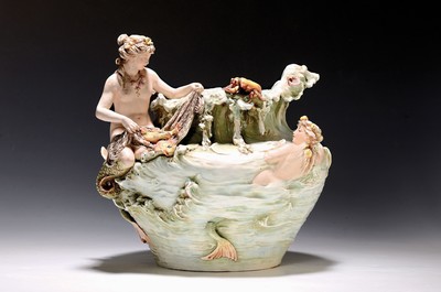 Image Art Nouveau vase, Royal Dux, around 1900/10, mermaids casting a net, earthenware, model ...