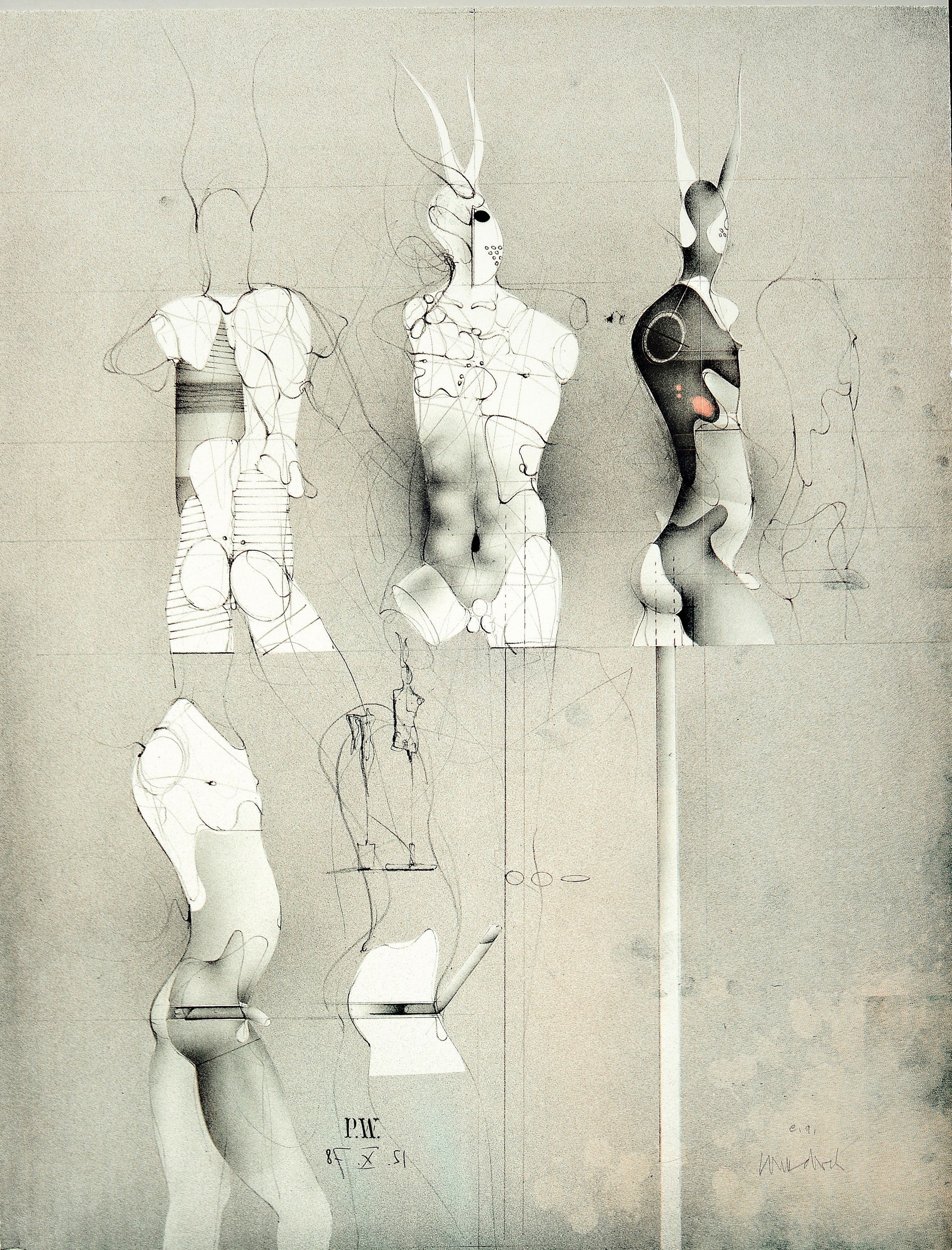 Detail b: Paul Wunderlich, 1927 - 2010, vier Lithografien, handsigniert, num., verschiedene Motive, ungerahmt, ca. 72 x 56 cm, u.a. Fabeltier mit Zitzen, num. ...