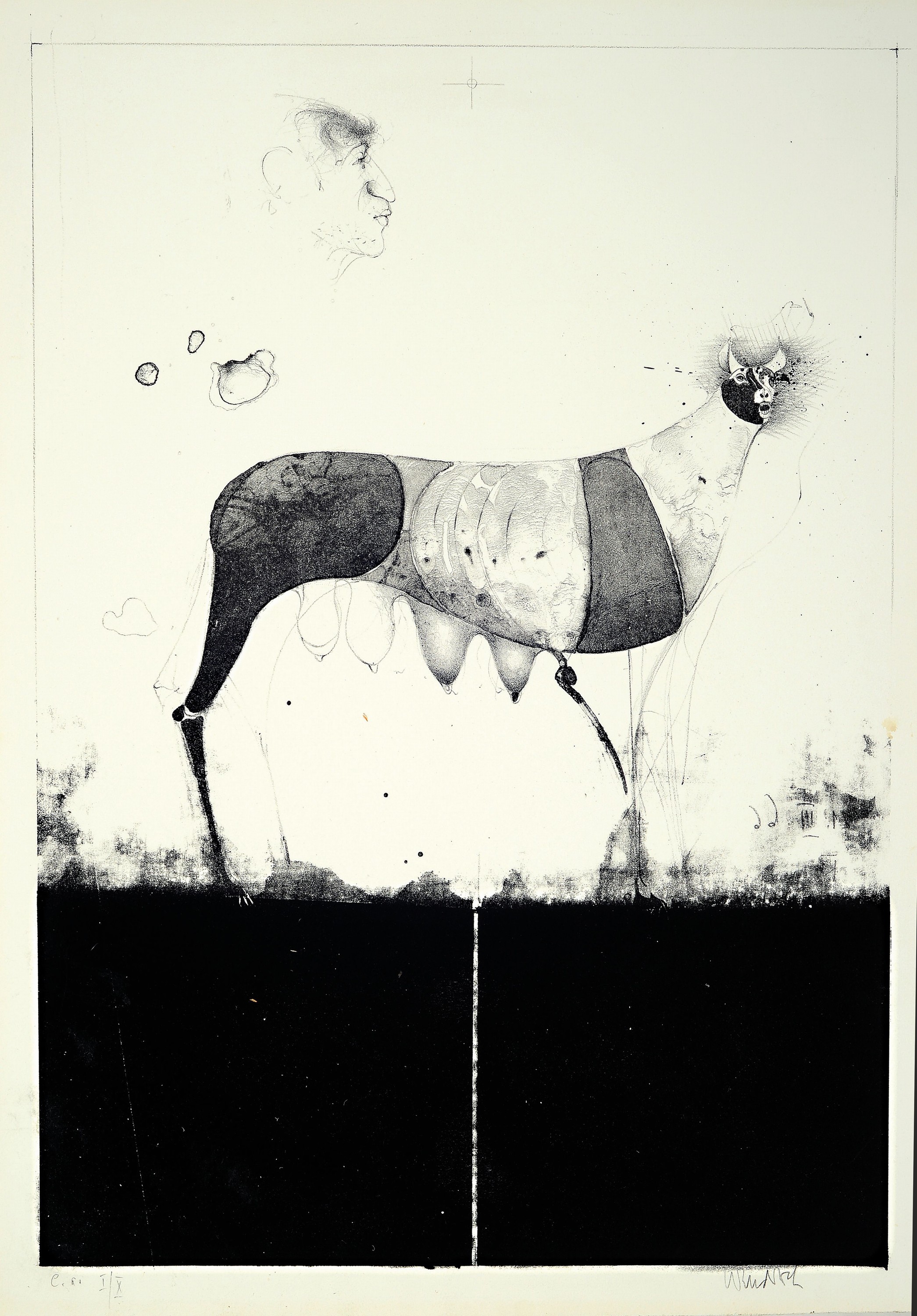 Detail c: Paul Wunderlich, 1927 - 2010, vier Lithografien, handsigniert, num., verschiedene Motive, ungerahmt, ca. 72 x 56 cm, u.a. Fabeltier mit Zitzen, num. ...