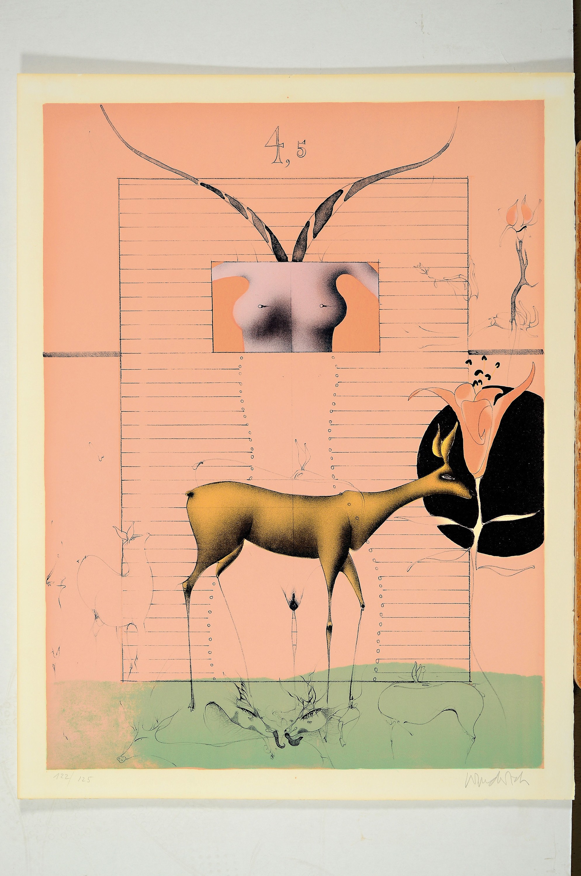 Detail k: Paul Wunderlich, 1927 - 2010, vier Lithografien, handsigniert, num., verschiedene Motive, ungerahmt, ca. 72 x 56 cm, u.a. Fabeltier mit Zitzen, num. ...
