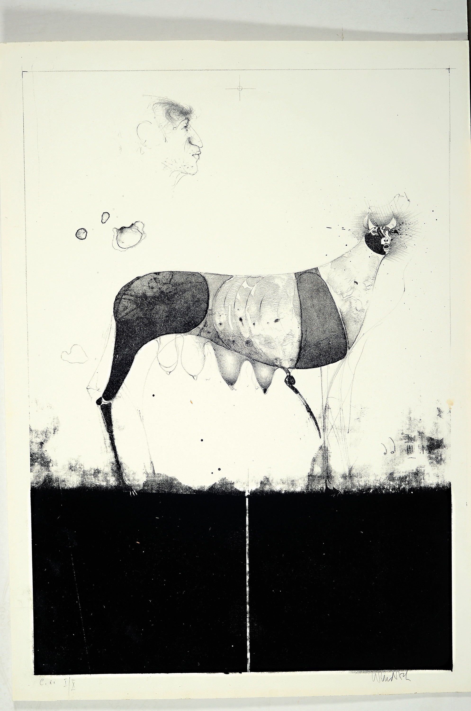 Detail n: Paul Wunderlich, 1927 - 2010, vier Lithografien, handsigniert, num., verschiedene Motive, ungerahmt, ca. 72 x 56 cm, u.a. Fabeltier mit Zitzen, num. ...