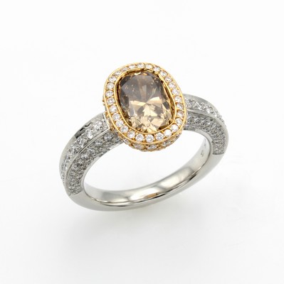 Image Ring mit Brillanten und Diamant, Platin 950/000 u. RG 750/000, 1 Diam. ca. 2.22 ct ...