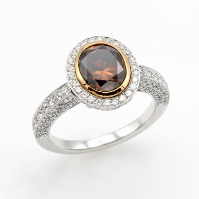 Image Ring mit Brillanten und Diamant, WG/RG 750/ 000, Diam. ca. 2.11 ct orange braun/si, ...