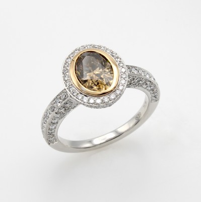 Image Ring mit Brillanten und Diamant, WG/RG 750/ 000, Diam. ca. 1.57 ct orange braun/vs, 194 ...