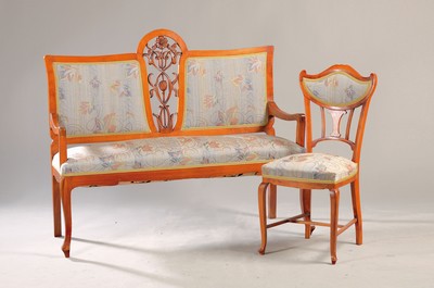 Image Art Nouveau seating group, German around 1910, bench and two chairs and a matching ...