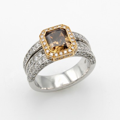 Image Ring mit Brillanten und Diamant, WG/RG 750/ 000, Diam. ca. 2.10 ct orange braun/vs, 116 ...