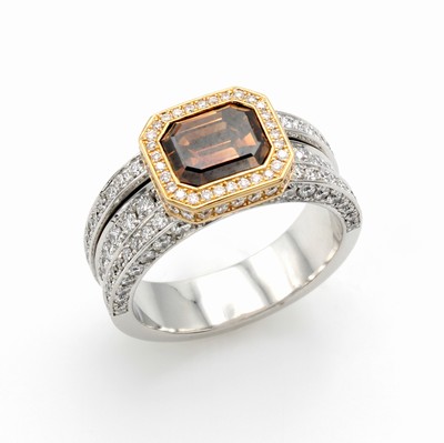 Image Ring mit Brillanten und Diamant, WG/RG 750/ 000, Diam. ca. 2.02 ct braun/orange/vs, 150 ...