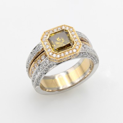 Image Ring mit Brillanten und Diamant, WG/RG 750/ 000, Diam. ca. 2 ct gelb/p, 128 Brill. zus. ...