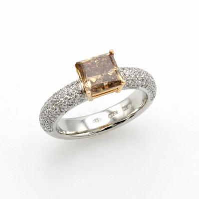 Image Ring mit Diamant und Brillanten, Platin 950/000 u. RG 750/000, Diam. ca. 2.14 ct orange ...