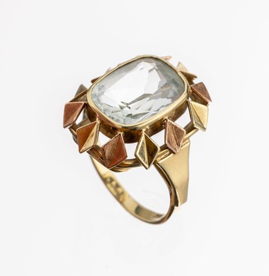 Image 14 kt gold coloured stone-ring , YG/RG 585/000, 1950s, centered synth. spinel, ...