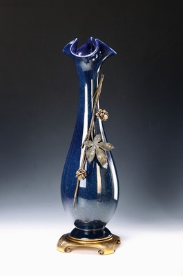 Image Large Art Nouveau vase, France, around 1900, ceramic body, blue glazed, edge indented ...