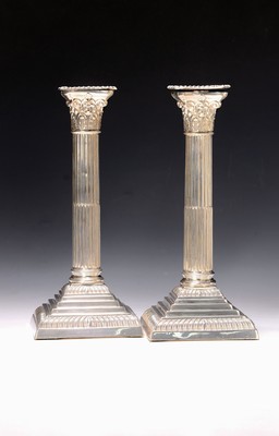 Image Pair of candlesticks, in the form of Corinthian columns, Mappin & Webb, Princess ...