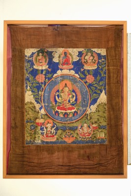 Image Thangka, Himalaya, um 1900, Gouache auf Papier, mit verschiedenen Buddha-Darstellungen, ...