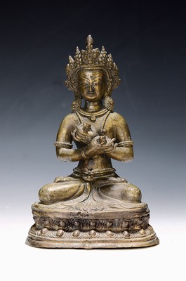 Image Buddha, Thailand, around 1900, bronze casting, meditating on a lotus throne, crossed ...